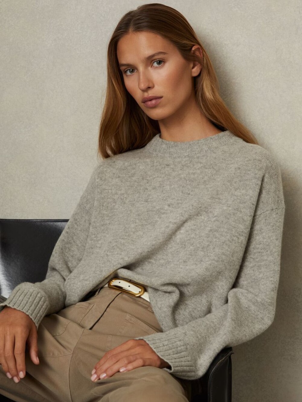 Reiss Elena Wool Cashmere Crew Neck Jumper in Grey Marl Size Large